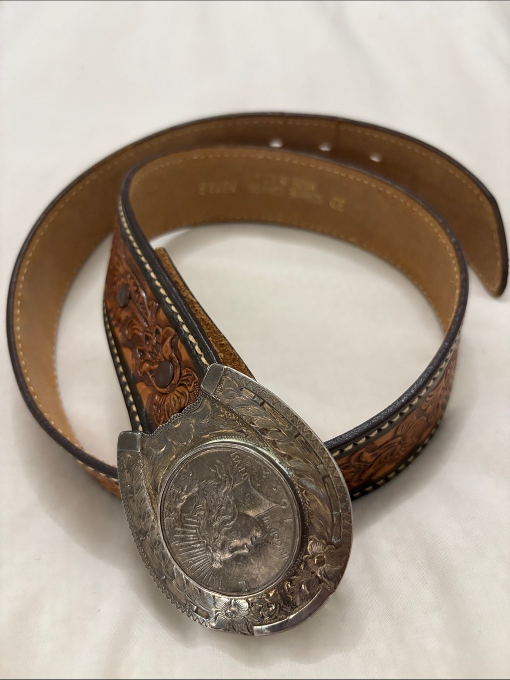 Vintage Sterling Peace Dollar Buckle • 1922 Coin • Hand‑Engraved Western Silver - Picture 8 of 12